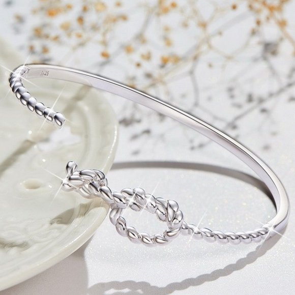 925 Sterling Silver cuff bangle bracelet rope knot - Picture 1 of 5